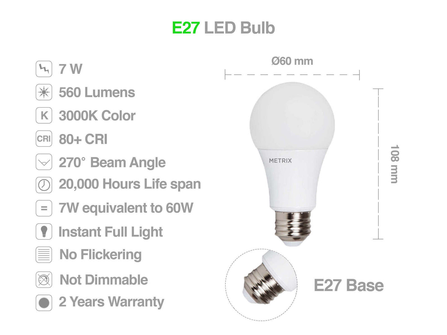 Ampoule Metrix LED E27 7W 560 lumens blanc chaud