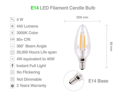 Metrix E14 LED 4W Filament 440 Lumen Kerze Warmweiß (10 Stück)