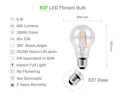 Metrix Filament LED E27 6W 660 Lumen Warmweiß